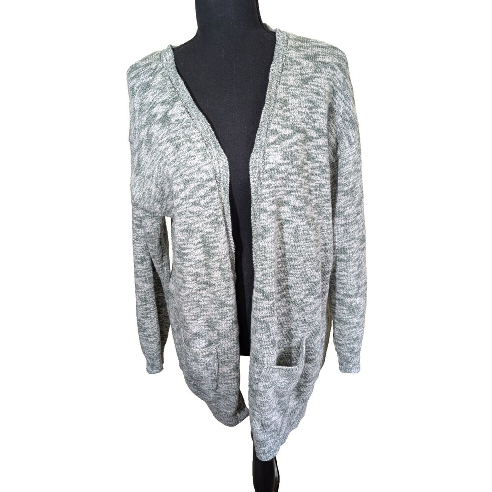 ModCloth Cardigan Sweater Green Marled Open Front Knit Pockets Casual Large